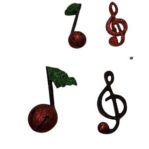 Lot of 4 Musical Note Treble Clef Jingle Bell Holiday Ornaments Dept 56 Glitter